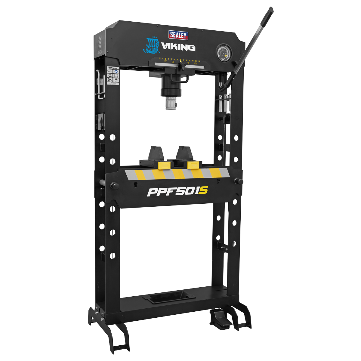 Viking Floor Type Air/Hydraulic Press with Sliding Ram and Foot Pedal 50 Tonne