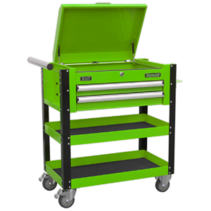 Sealey Superline PRO® Heavy-Duty Mobile Tool & Parts Trolley with Lockable Top & 2 Drawers - Green